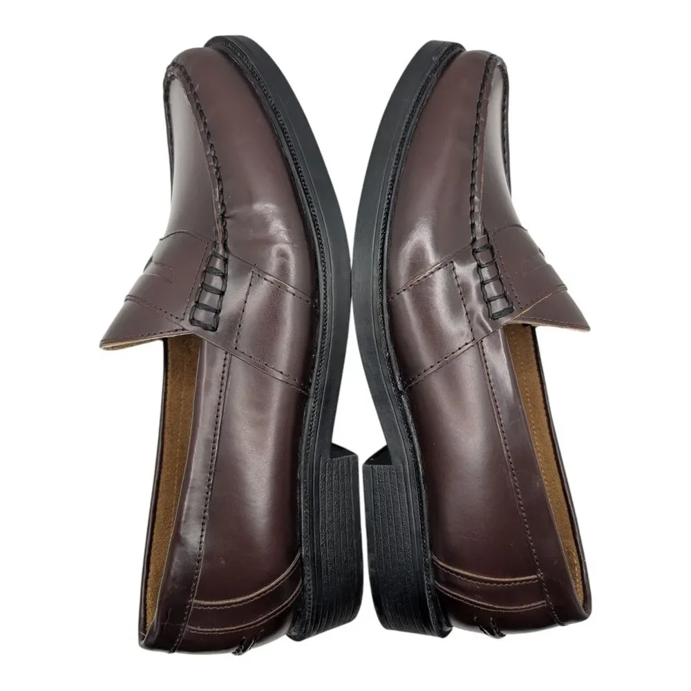 NUNN BUSH Men's Lincoln Moc Toe Penny Loafer Shoes Burgundy Brown Leather 13